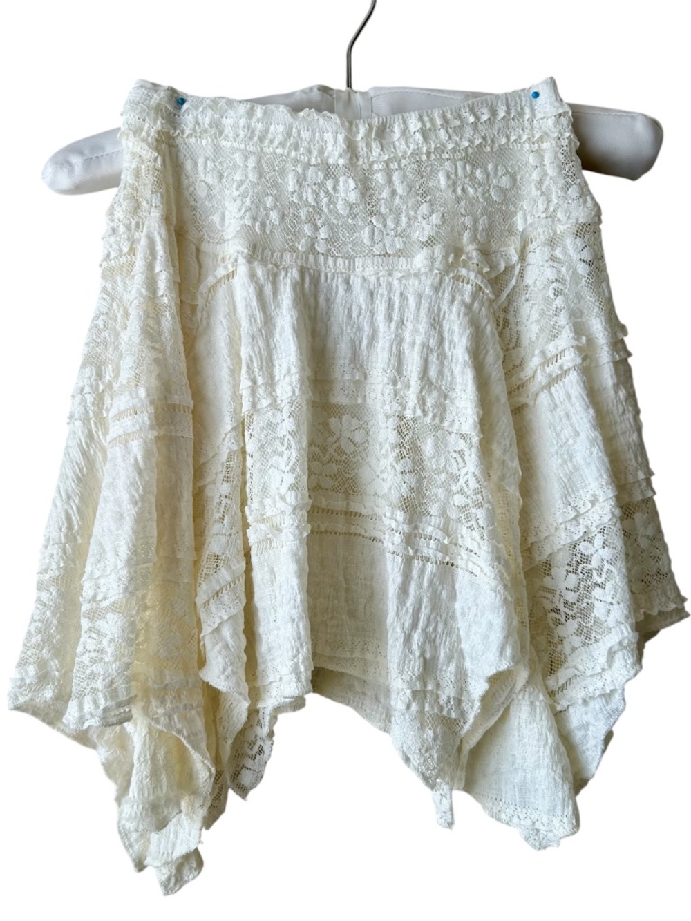 Cream Lace Handkerchief Style Mini Skirt Lining Elastic Waist Cotton:On XXS NWT